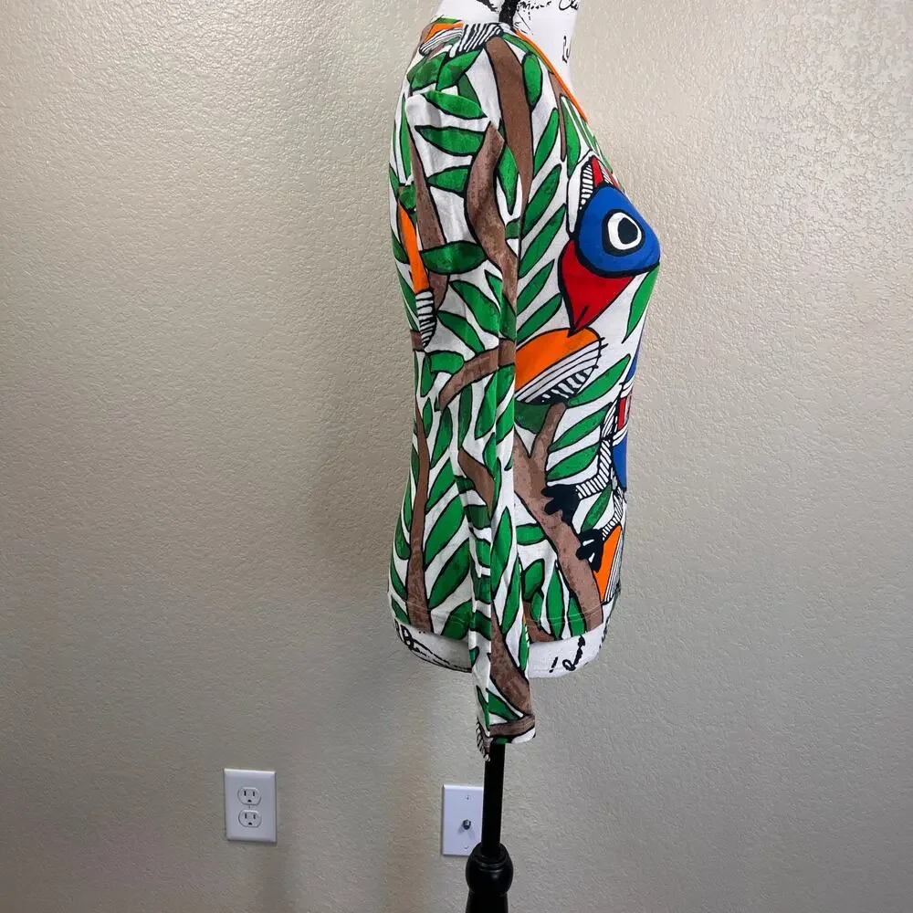 Tory Burch Green/ Blue long sleeve crew neck top size XS bird print